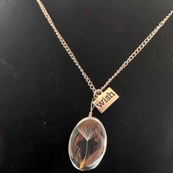 SILVER DANDELION NECKLACE WITH HANGING WISH CHARM - Picture 10 of 12